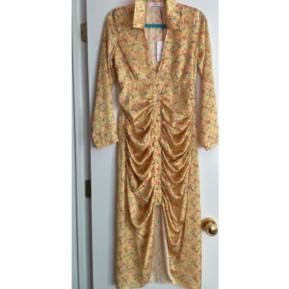 STEFANIA VAIDANI YELLOW FLORAL MIDI DRESS- NEW with tag